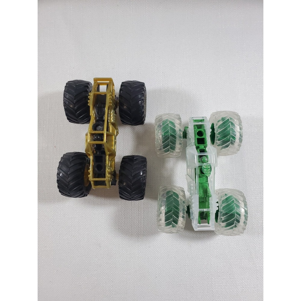 2 Hot Wheels Monster Truck Chassis Gold + Clear Green Skeleton Frame Loose-PARTS - Picture 13 of 13
